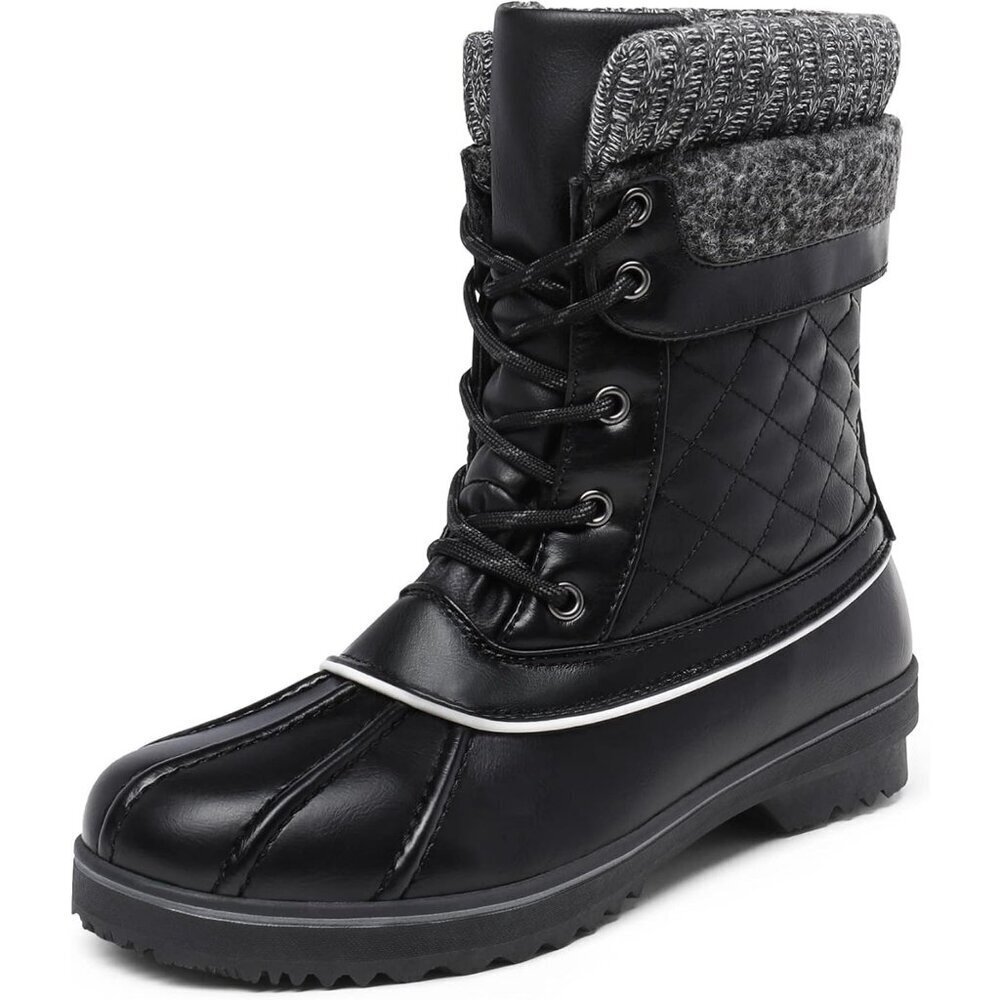 Women’s Black Winter Snow Boots Mid Calf Waterproof Warm Outdoor Shoes